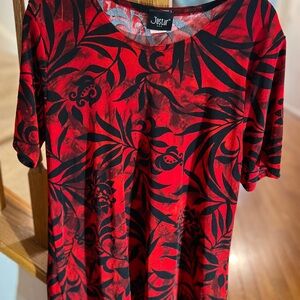 Jostar Women's Vibrant Red and Black Floral Short Sleeve Top